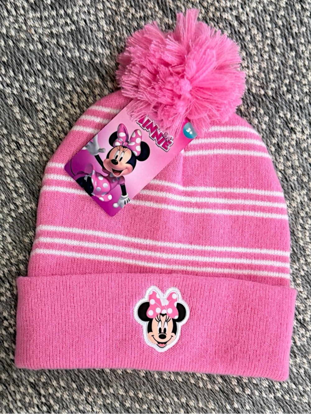 Disney Minnie Mouse Toddler Girl Pom Pom Beanie Hat Ages 3+ Pink and White